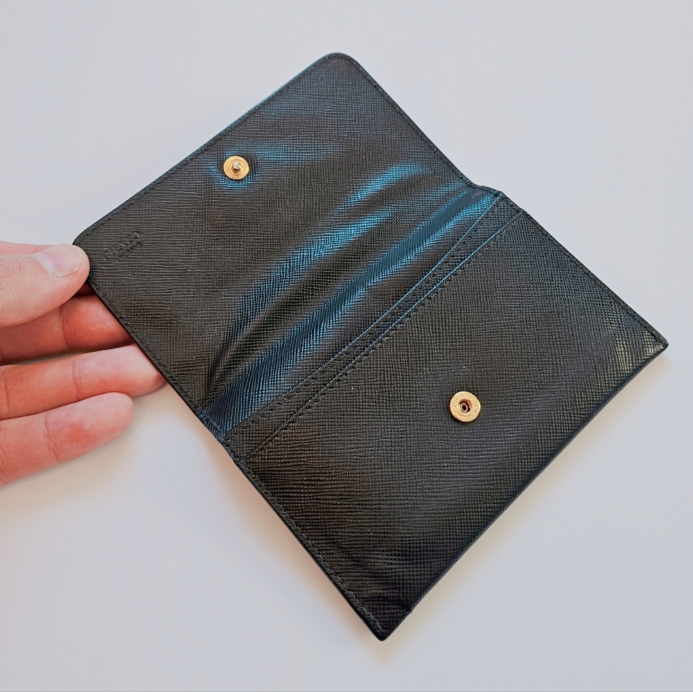 PRADA Saffiano Card Holder Wallet Gold Tone Hardware Logo - Picture 11 of 14